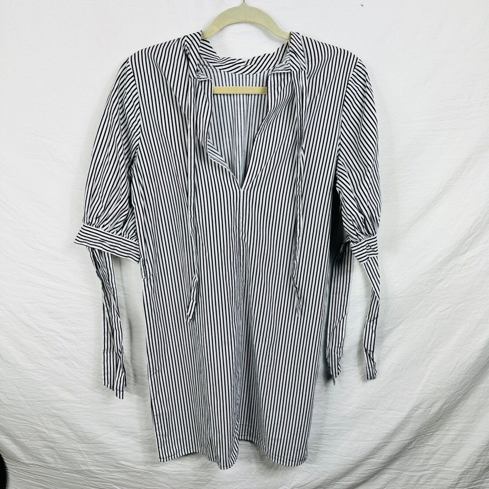 topshop dress tunic size 2 small stripes white black nautical tie neck and‎ arms